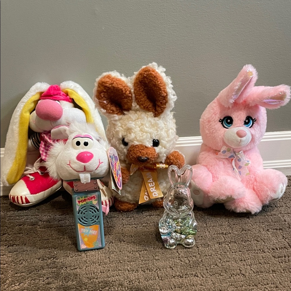 Vintage 1990s Plush Toy Bunny Toy LOT Easter Decorations Plushies Fidget Toy